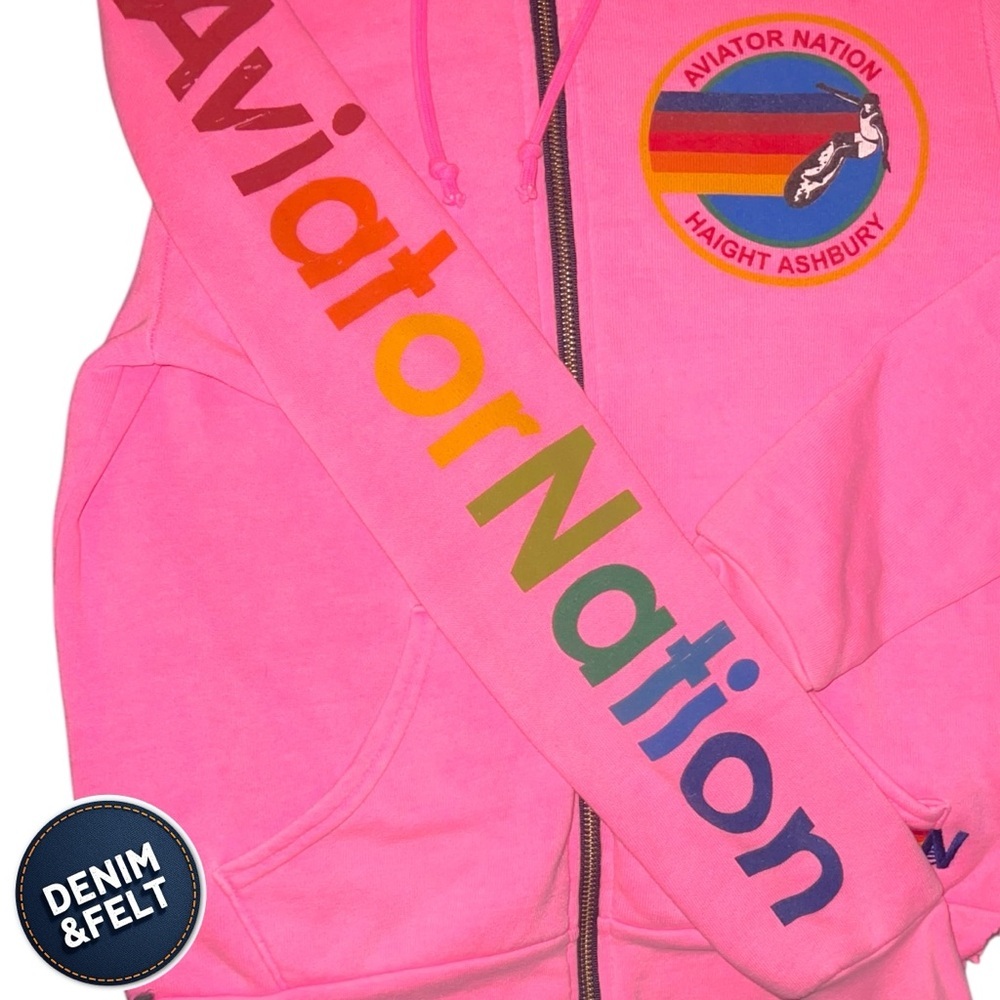 Aviator Nation Pink Hoodie with Multicolor Logo - Picture 7 of 11